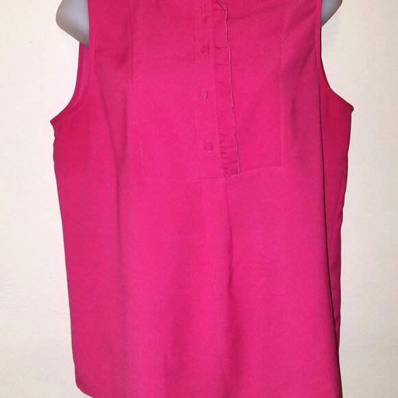 J Crew Sleeveless Ruffle Trim Crepe Blouse Fuchsia Pink Size 8 Like NEW - Picture 3 of 9